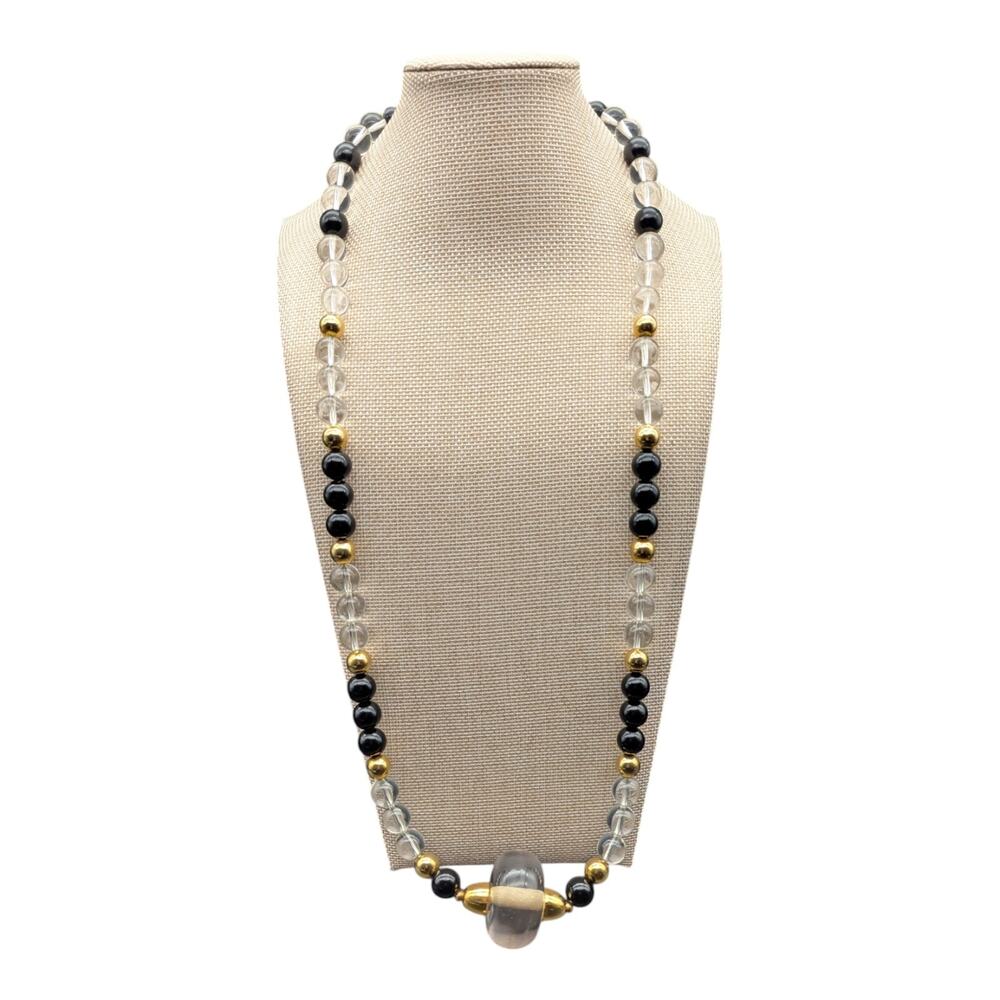 Vintage Kenneth Jay Lane Clear Lucite & Black Bead Necklace